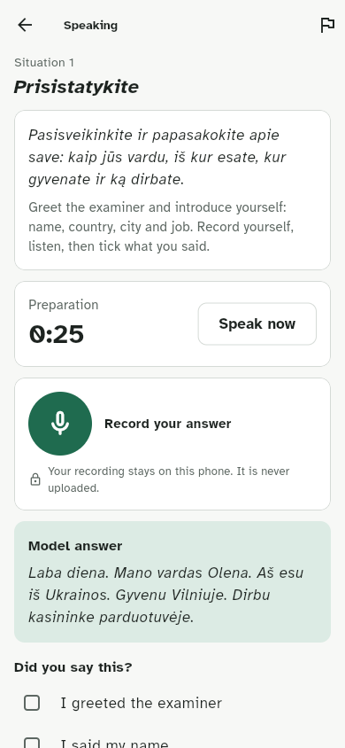A speaking task with a model answer